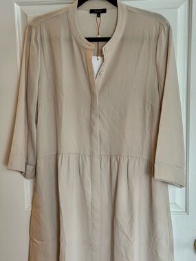 Quince Sand Tan Color Fluid Crepe Shirt  Dress Sz M NEW with Tags